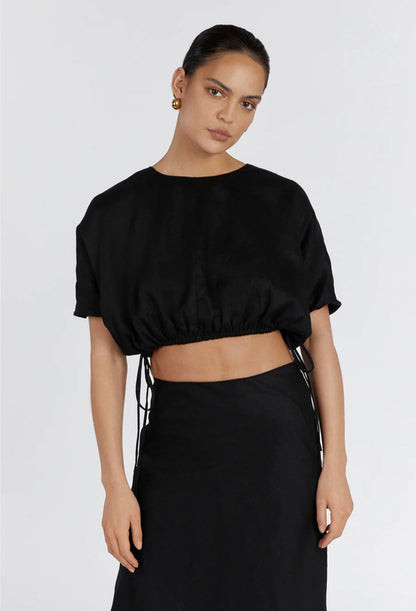 Black Linen Top | Linen Top | Crop Top | Summer Top | Kaftan Top-3