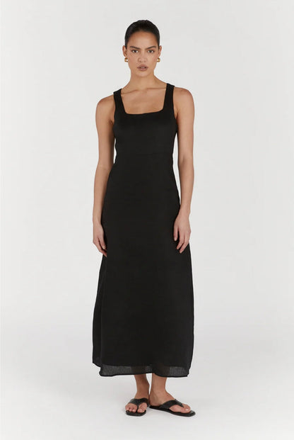 Black Linen Dress | Maxi Dress | Linen Dress | Linen Clothing | 100% Organic Linen-0