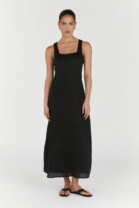 Black Linen Dress | Maxi Dress | Linen Dress | Linen Clothing | 100% Organic Linen-0